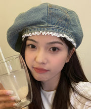 Original Blue Denim Lace Trimmed Beret Hat