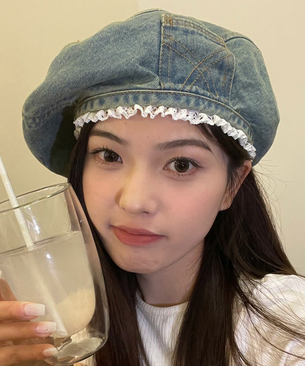 Original Blue Denim Lace Trimmed Beret Hat