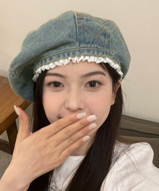Original Blue Denim Lace Trimmed Beret Hat