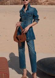 Original Blue Peter Pan Collar Button Denim Two Pieces Set Fall