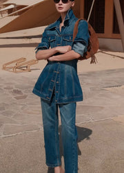 Original Blue Peter Pan Collar Button Denim Two Pieces Set Fall