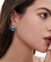 Original Blue Sterling Silver Alloy Zircon Fireworks Stud Earrings