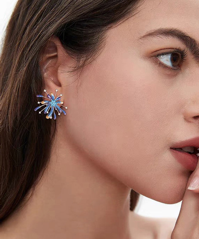Original Blue Sterling Silver Alloy Zircon Fireworks Stud Earrings