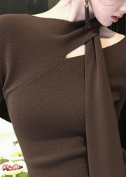 Original Coffee Bow Hollow Out Knit Sweater Fall