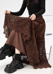Original Coffee Hollow Out Patchwork Lace Skirts Fall