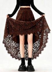 Original Coffee Hollow Out Patchwork Lace Skirts Fall