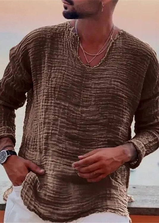 Original Coffee Side Open Solid Cotton Men T Shirts Fall
