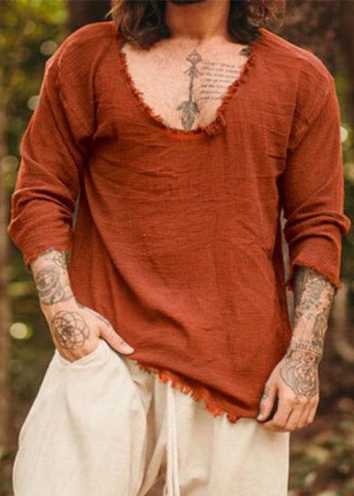 Original Coffee Side Open Solid Cotton Men T Shirts Fall