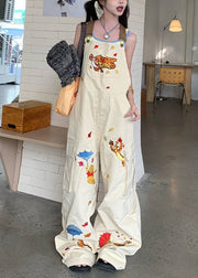 Original Design Apricot Embroidered Denim Overalls Jumpsuit Autumn