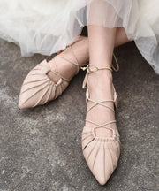 Original Design Apricot Strappy Sandals Pointed Toe
