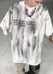 Original Design Apricot Tie Dye Letter Cotton Mens T Shirts Half Sleeve
