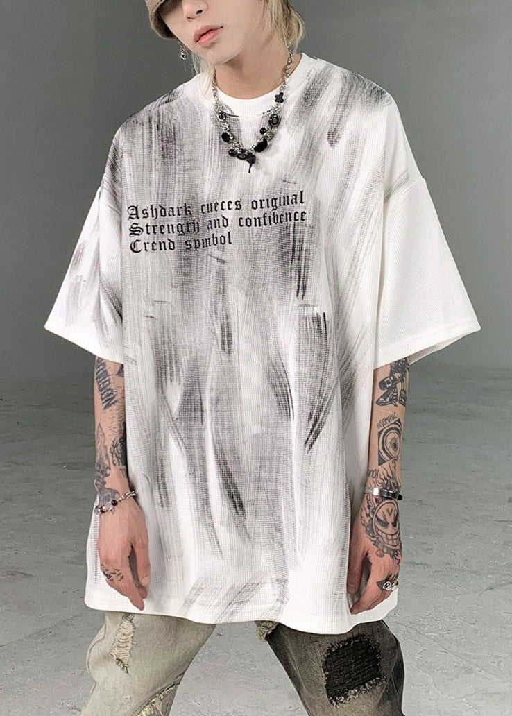 Original Design Apricot Tie Dye Letter Cotton Mens T Shirts Half Sleeve