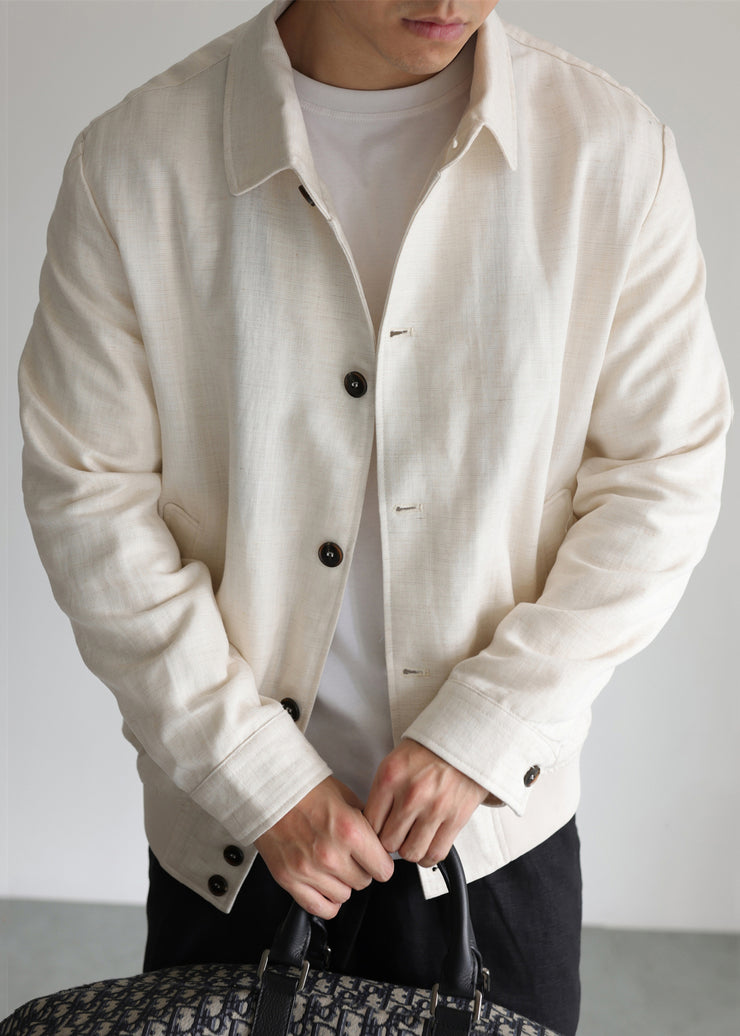Original Design Beige Button Pockets Linen Mens Coats