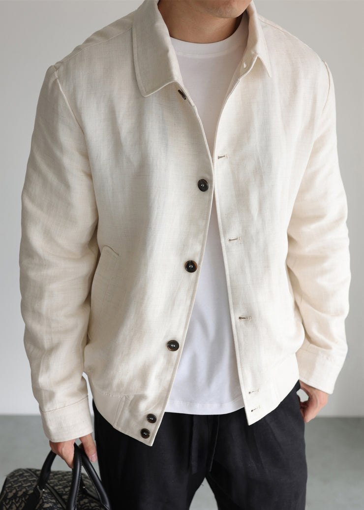 Original Design Beige Button Pockets Linen Mens Coats