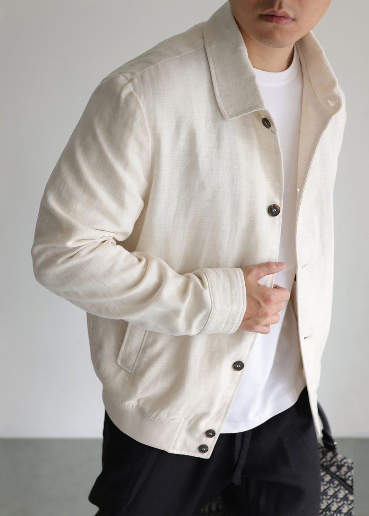 Original Design Beige Button Pockets Linen Mens Coats