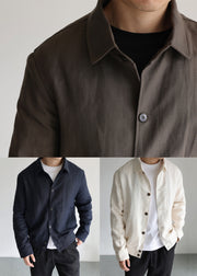 Original Design Beige Button Pockets Linen Mens Coats