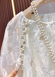 Original Design Beige Embroidered Nail Bead Cotton Top Fall