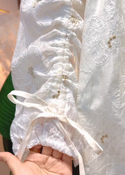 Original Design Beige Embroidered Nail Bead Cotton Top Fall