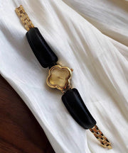 Original Design Black Alloy Leather Quartz Movement Four Leaf Clover Watches