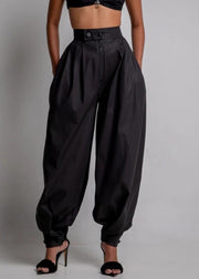 Original Design Black Button Zippered Denim Beam Pants Summer