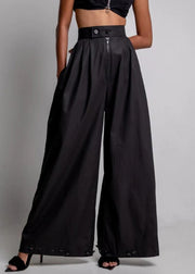 Original Design Black Button Zippered Denim Beam Pants Summer
