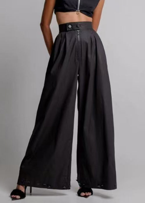 Original Design Black Button Zippered Denim Beam Pants Summer