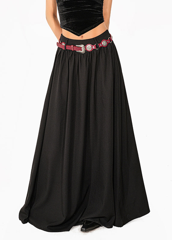 Original Design Black Elastic Waist A Line Skirt