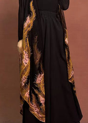 Original Design Black Embroidered Floral Wide Leg Pants Spring