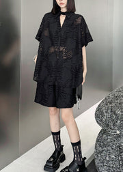 Original Design Black Jacquard Top And Shorts Two Pieces Set Summer