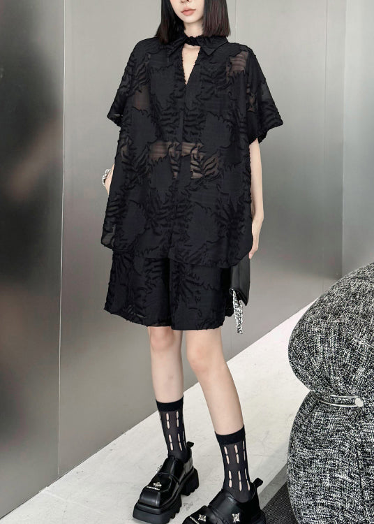 Original Design Black Jacquard Top And Shorts Two Pieces Set Summer
