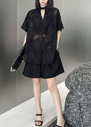 Original Design Black Jacquard Top And Shorts Two Pieces Set Summer