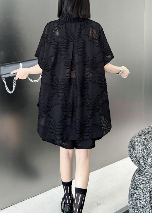 Original Design Black Jacquard Top And Shorts Two Pieces Set Summer