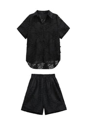 Original Design Black Jacquard Top And Shorts Two Pieces Set Summer