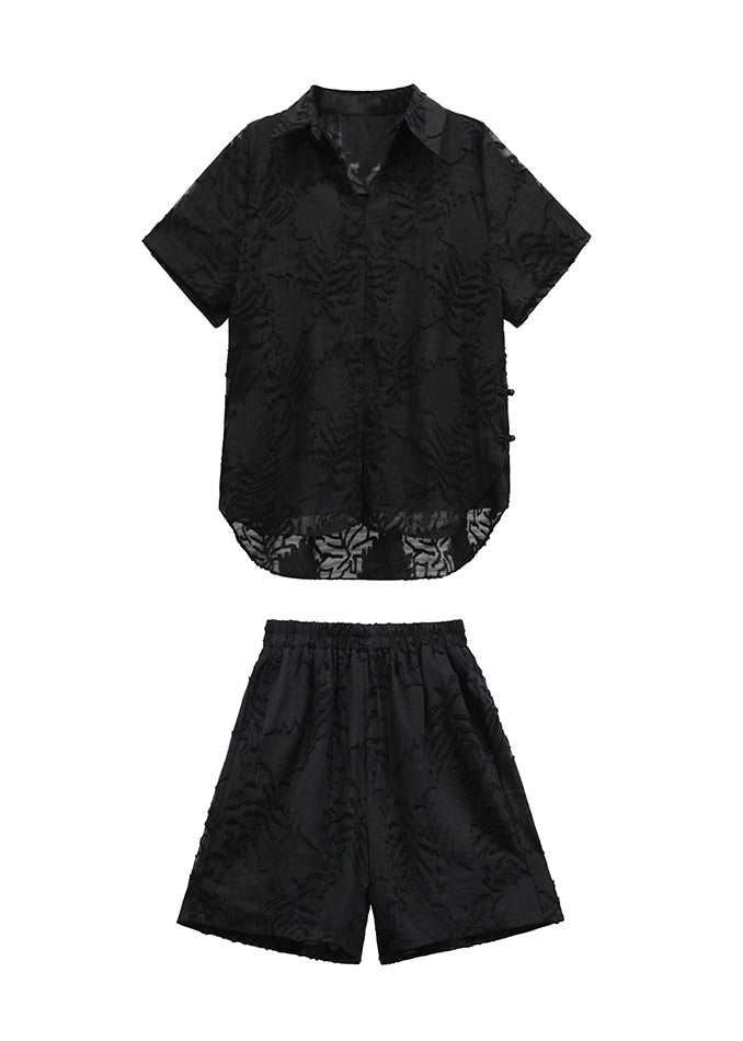 Original Design Black Jacquard Top And Shorts Two Pieces Set Summer