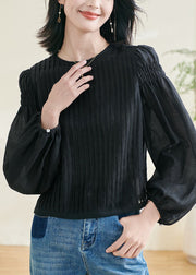 Original Design Black O-Neck Wrinkled Top Fall