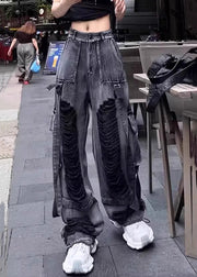 Original Design Black Oversized Denim Ripped Pants Fall