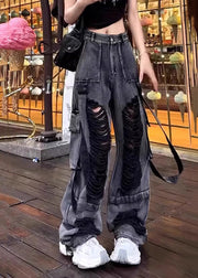 Original Design Black Oversized Denim Ripped Pants Fall