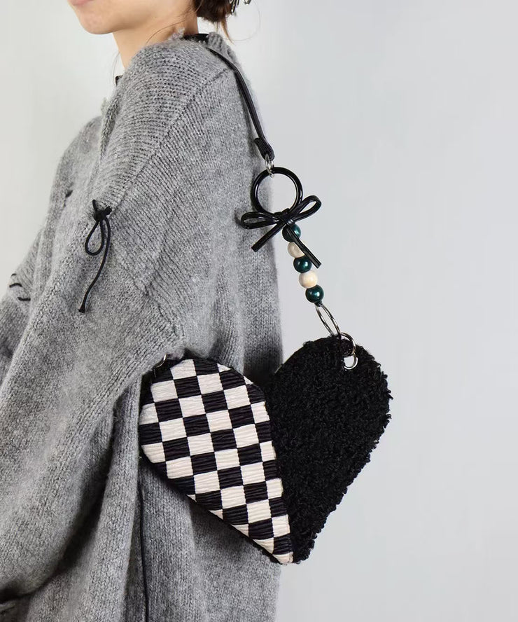 Original Design Black Plaid Patchwork Love Shaped Woolen Cross-body Bags