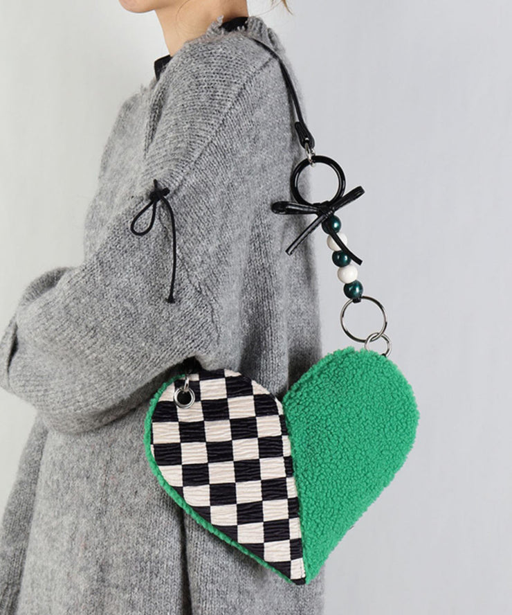 Original Design Black Plaid Patchwork Love Shaped Woolen Cross-body Bags
