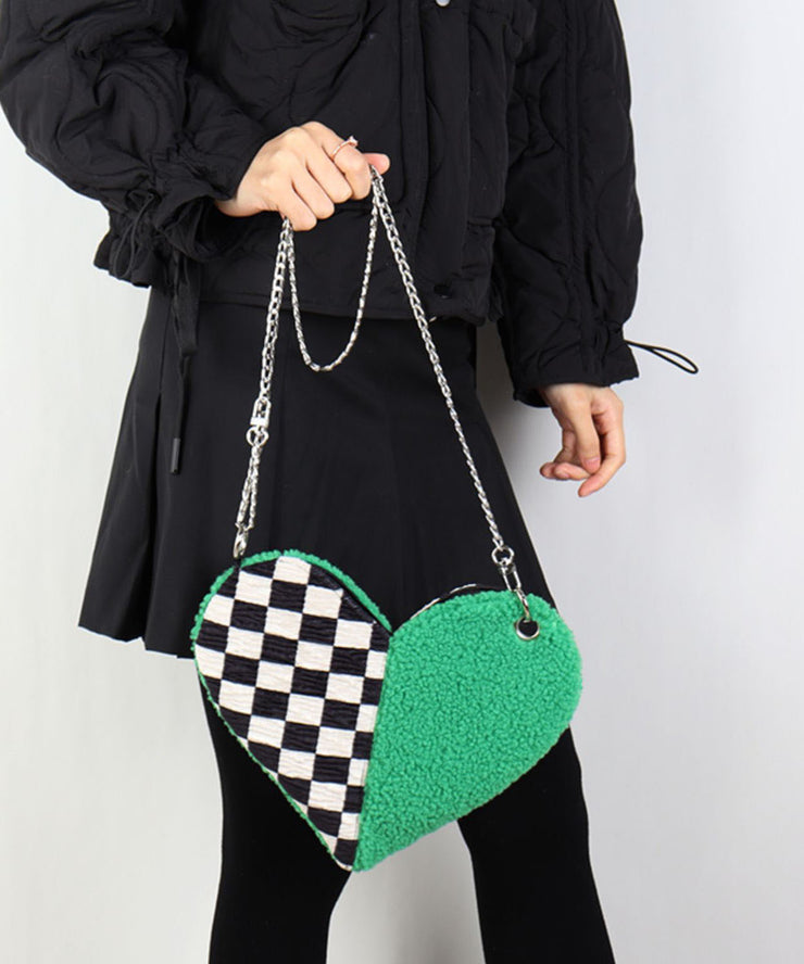 Original Design Black Plaid Patchwork Love Shaped Woolen Cross-body Bags