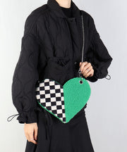 Original Design Black Plaid Patchwork Love Shaped Woolen Cross-body Bags