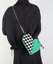 Original Design Black Plaid Patchwork Love Shaped Woolen Cross-body Bags