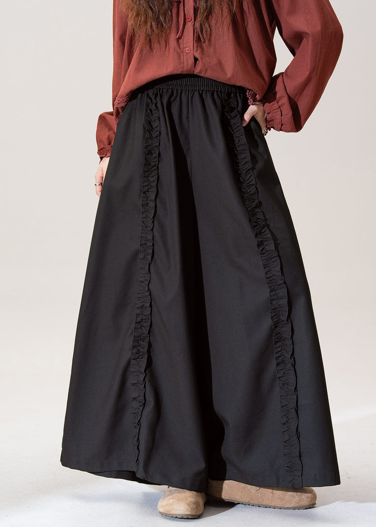 Original Design Black Pockets Solid Cotton Pants Skirt