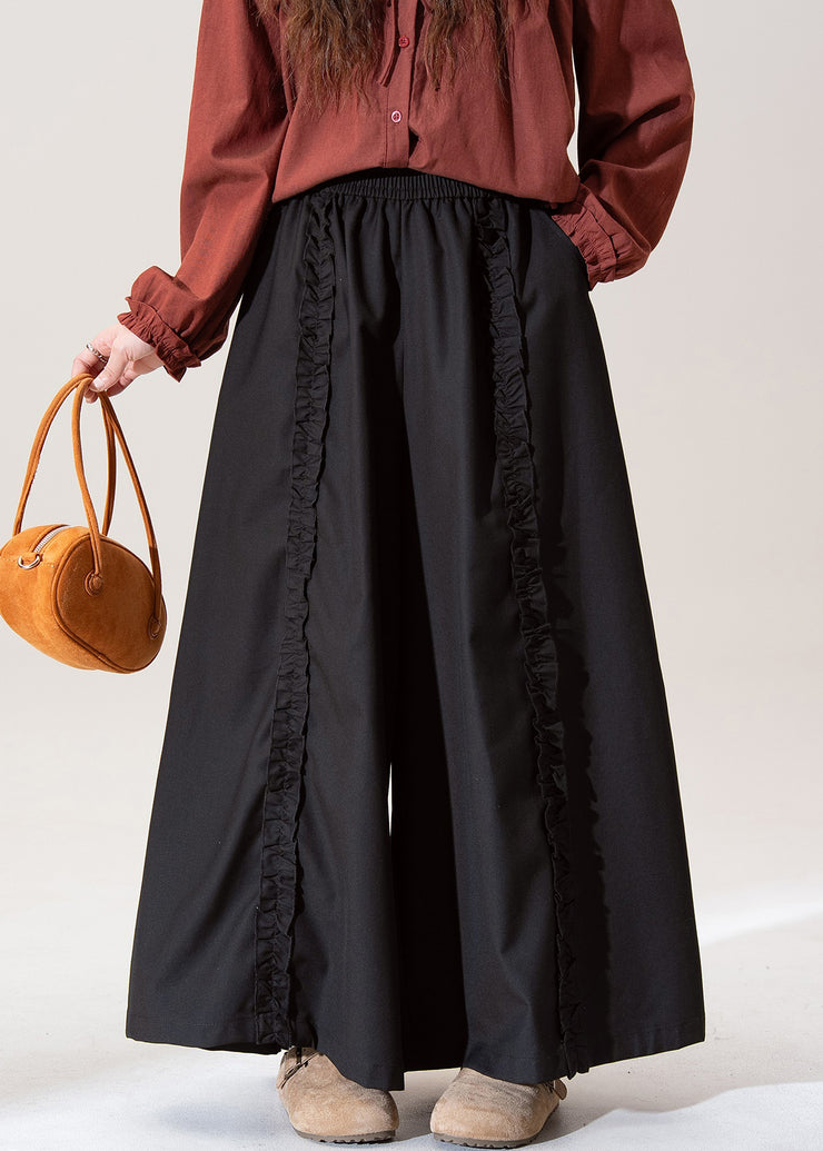 Original Design Black Pockets Solid Cotton Pants Skirt