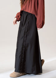Original Design Black Pockets Solid Cotton Pants Skirt