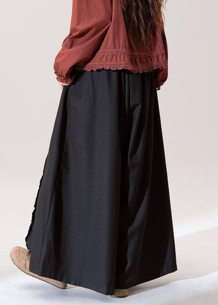 Original Design Black Pockets Solid Cotton Pants Skirt