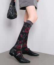 Original Design Black Rose Jacquard Cotton Over The Calf Socks