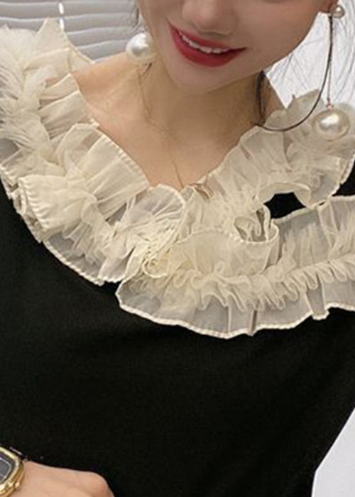 Original Design Black Ruffled Patchwork Cotton T Shirt Summer