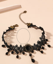 Original Design Black Sterling Silver Alloy Lace Agate Choker
