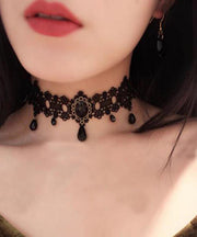 Original Design Black Sterling Silver Alloy Lace Agate Choker